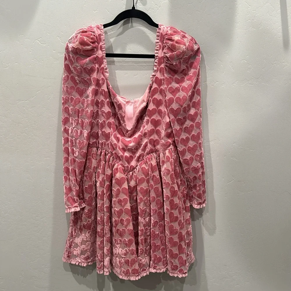 Pink Heart Patterned Women's Dress - Picture 2 of 3